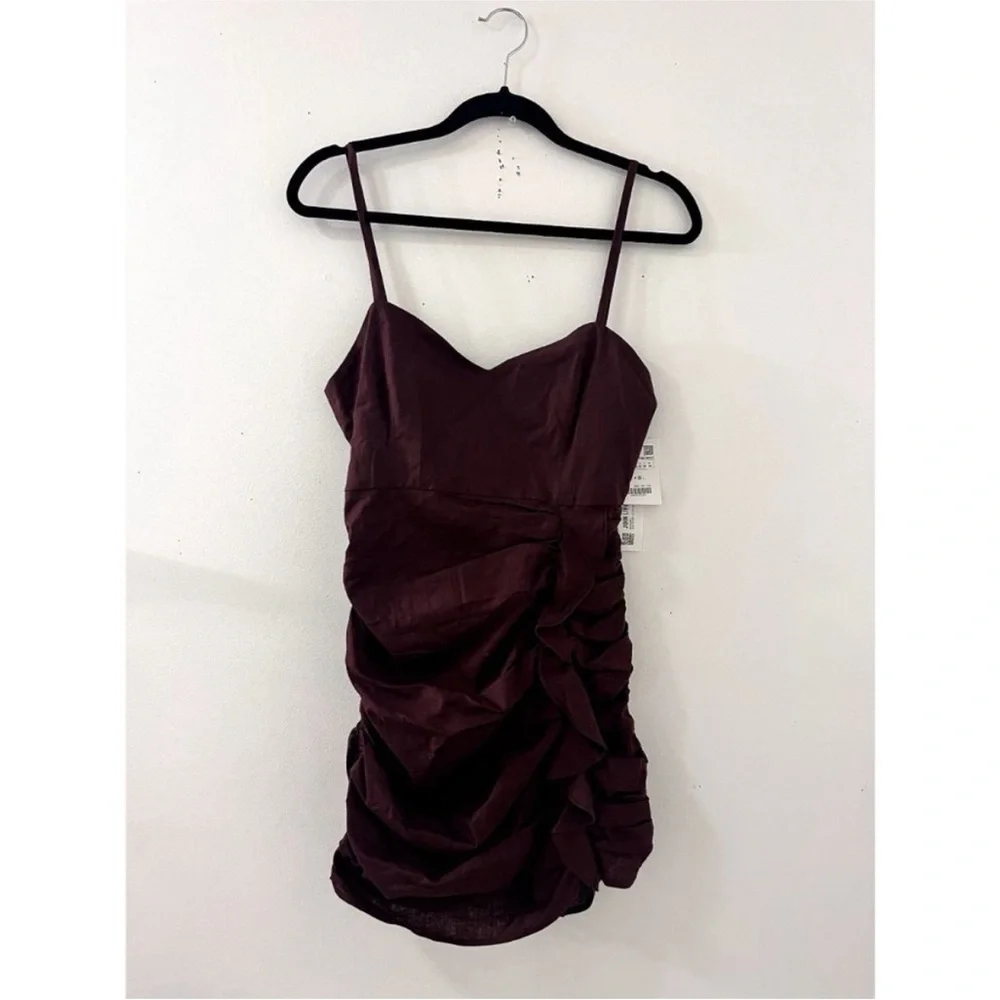Zara Draped Mini Ruching Ruffle Dress Rhinestone Chain M - Picture 4 of 4